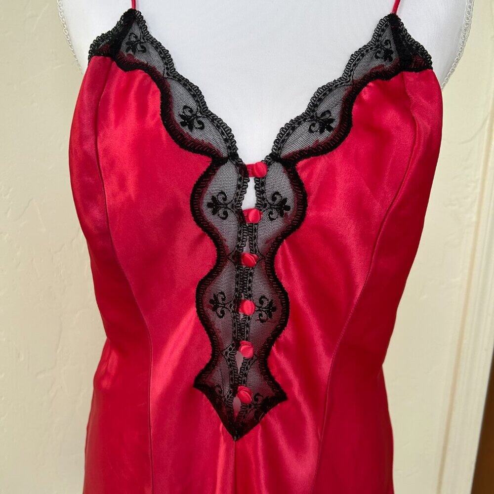 Vintage 90s Red Satin Teddy Romper Vampire Vamp Halloween Lingerie Lace M - Picture 4 of 9